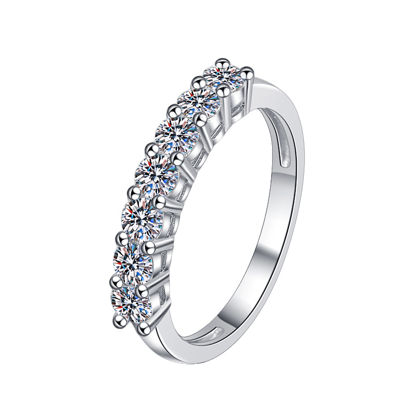 S925 Sterling Silver Women's Seven-Star Princess Crown Ring with Moissanite, Stackable Design, Elegant Luxury Jewelry, Perfect for Engagement and