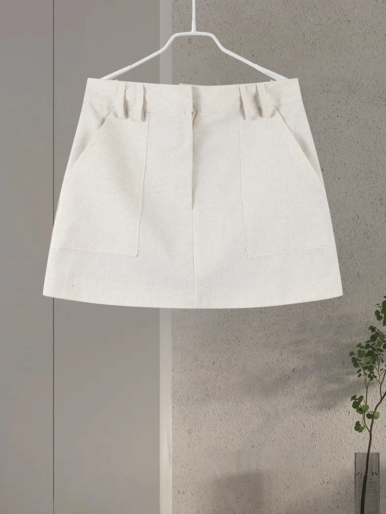 Cotton Linen Vest Mini Skirts Suits Women O Neck Single Breasted Lace Up Sets Female 2025 Spring Soft Solid Sets 2 Pieces 250605