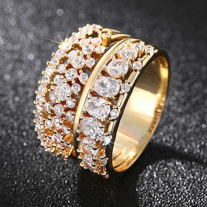 925 Sterling Silver Trendy Rings for Women Double Layer Cubic Zirconia Luxury Female Accessories Wedding Gorgeous Lady Jewelry XJ250606