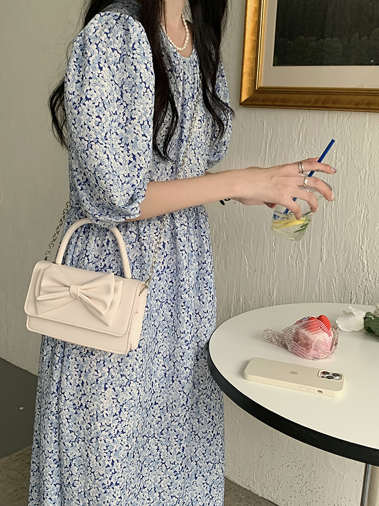 designer bag Niche New Style Girl Handbag Bowknot Chain Small Square Bag Summer Color-Block Texture Shoulder Crossbody Bag