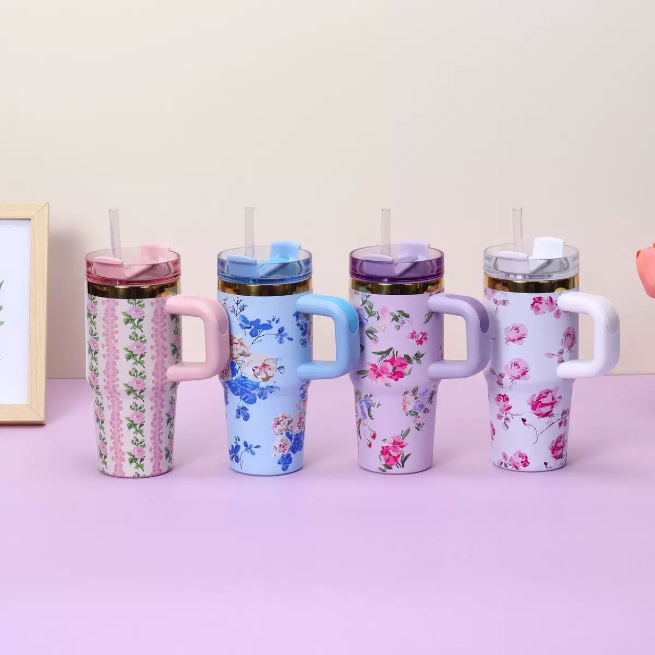 US stock 14oz Tumblers stainless steel kids Tumblers with handle lid straw vacuum insulated children water bottle student outdoor camping cups