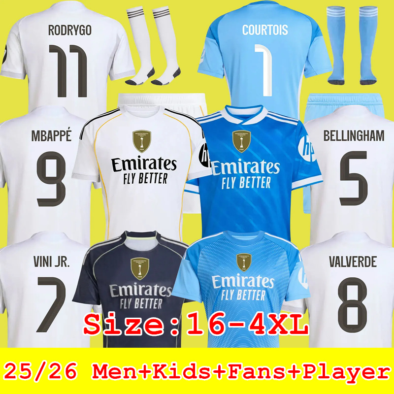 25 26 GONZALO MBAPPE VINI JR BELLINGHAM Soccer Jerseys RealMadrid Camiseta de futbol Home Away 3rd RODRYGO VALVERDE Kids Men Fans Player Football jersey Kit 3XL 4XL