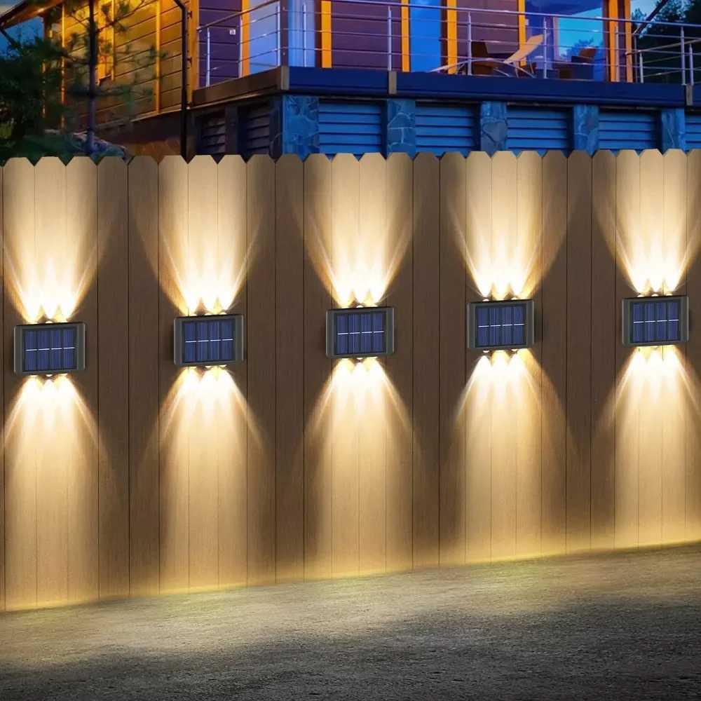 6LED Solar Deck Light Garden Patio Stairs Fence Lamp Solar Wall Lamp Outdoor Waterproof Light Up and Down Luminous Lighting W250607