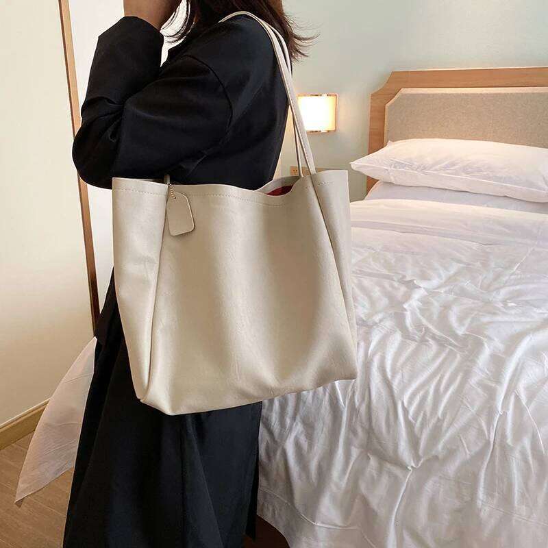 Soft Leather Women's High Capacity Shoulder Women Simple Solid Color Purse Female Top- Handle Bag Office Handbag