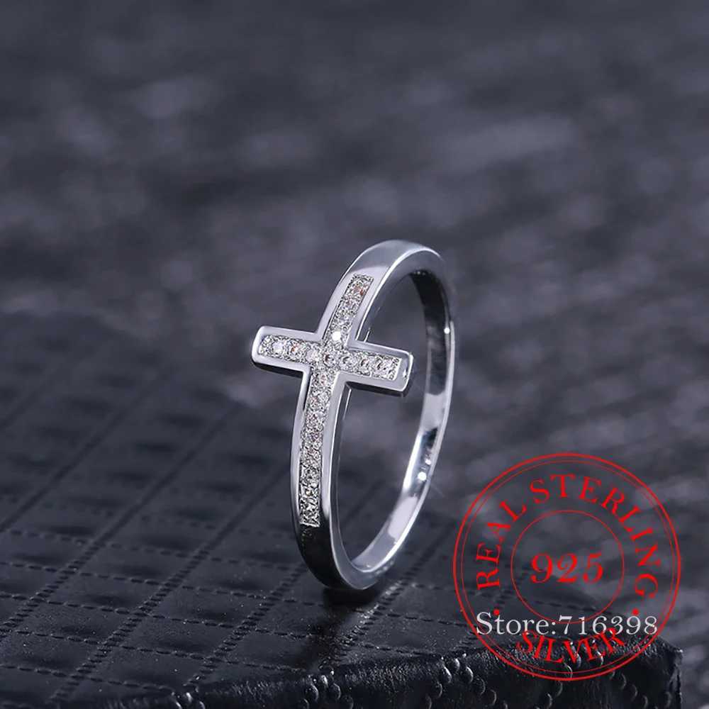Original 925 Sterling Silver Cubic Zircon Cross Rings for Women Men Fashion Womens Jewelry Party Wedding anillos Gift XJ250606