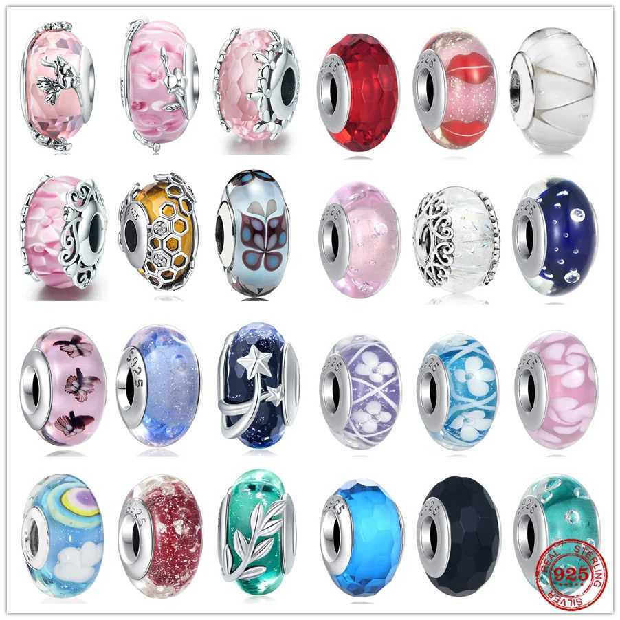 New 925 Sterling Silver plated Pink Red Green Blue Murano Glass Beads Charms Fit Original Bracelet Women DIY Jewelry Accessories XJ250607