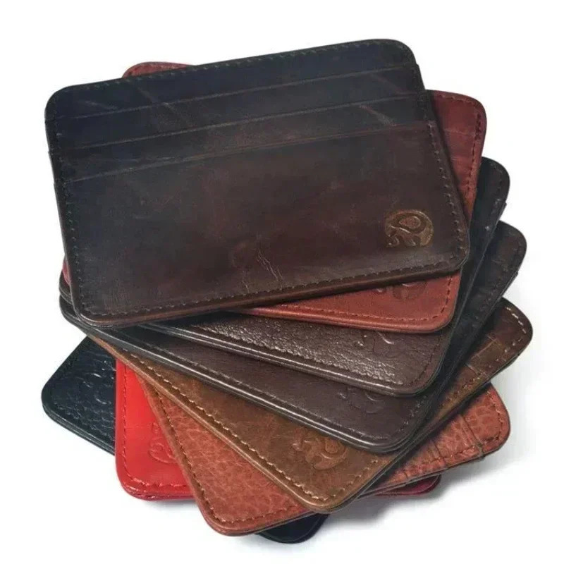 Thin Genuine Leather Mini Wallet Slim Bank Credit Card Holder Mens Business Small ID Case for Man Purse 6 Slots Cardholder 250605