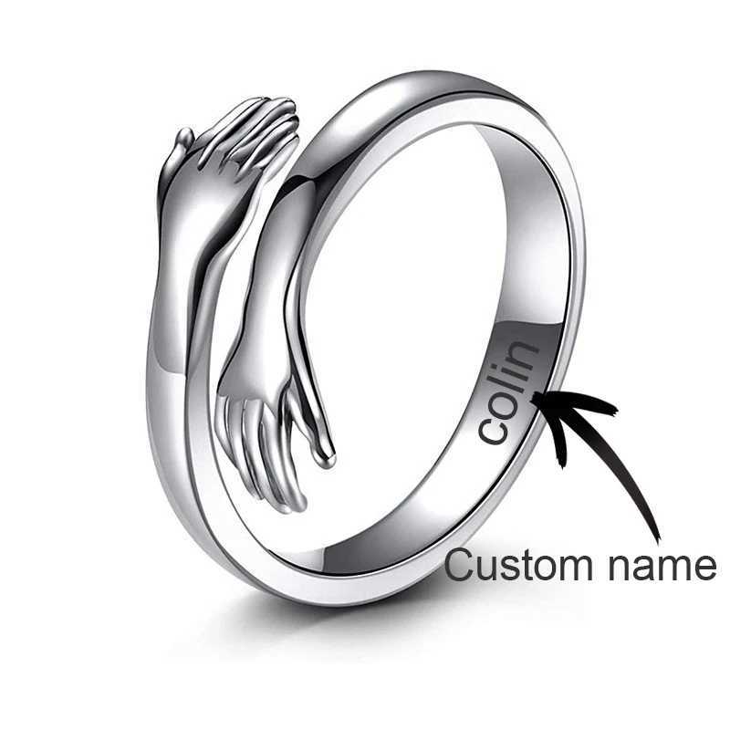 Adjustable Customized Name Hug Ring High Quality 18K Gold Plated Stainless Steel Womens Ring Daily Jewelry Gift For Couple W250606