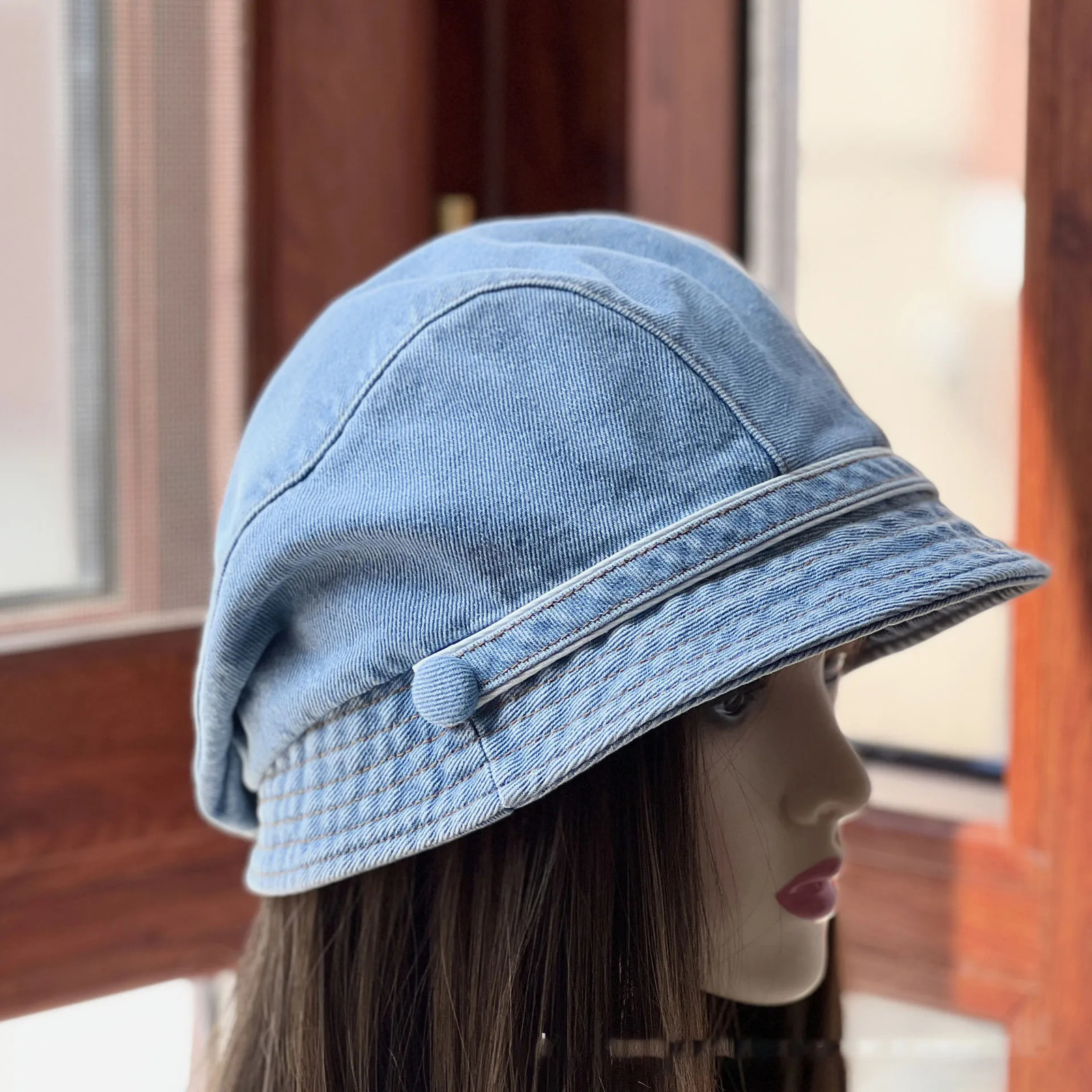 Women Cotton Fisherman Hat Bucket Hats Summer Sunscreen Panama Denim Fabric Sunbonnet Outdoor Casual Fisherman Hat Beach Cap 250605