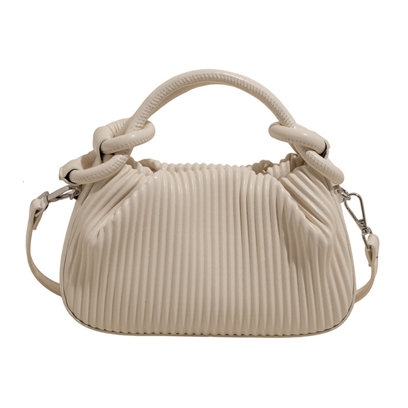 designer Niche Personality Pleated Striped Handbag for Women Fashion Versatile Bucket Bag 2025 Summer Simple Shoulder Bag