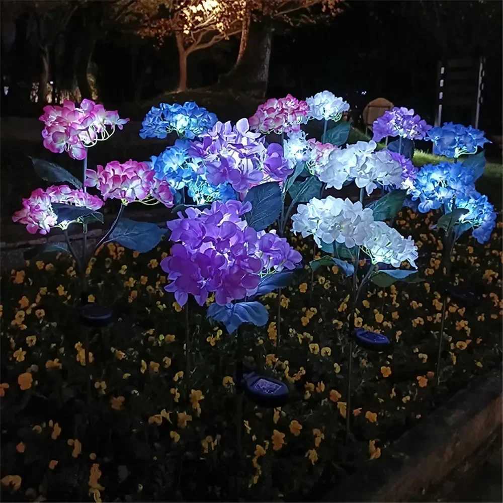 Solar LED Hydrangea Flower Lights Outdoor Garden Pathway Lawn Stake Lights Spring Wedding Birthday Decorative Landscape LightingXJ250606