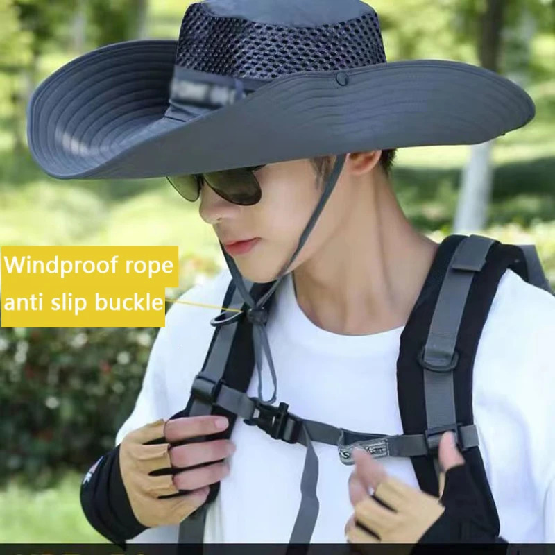 Summer Large Sun Hat Men Women Breathable Fishing Cap Sun UV Protection Mesh Fisherman Hat Hiking Outdoor Beach Cap Umbrella Hat 250605