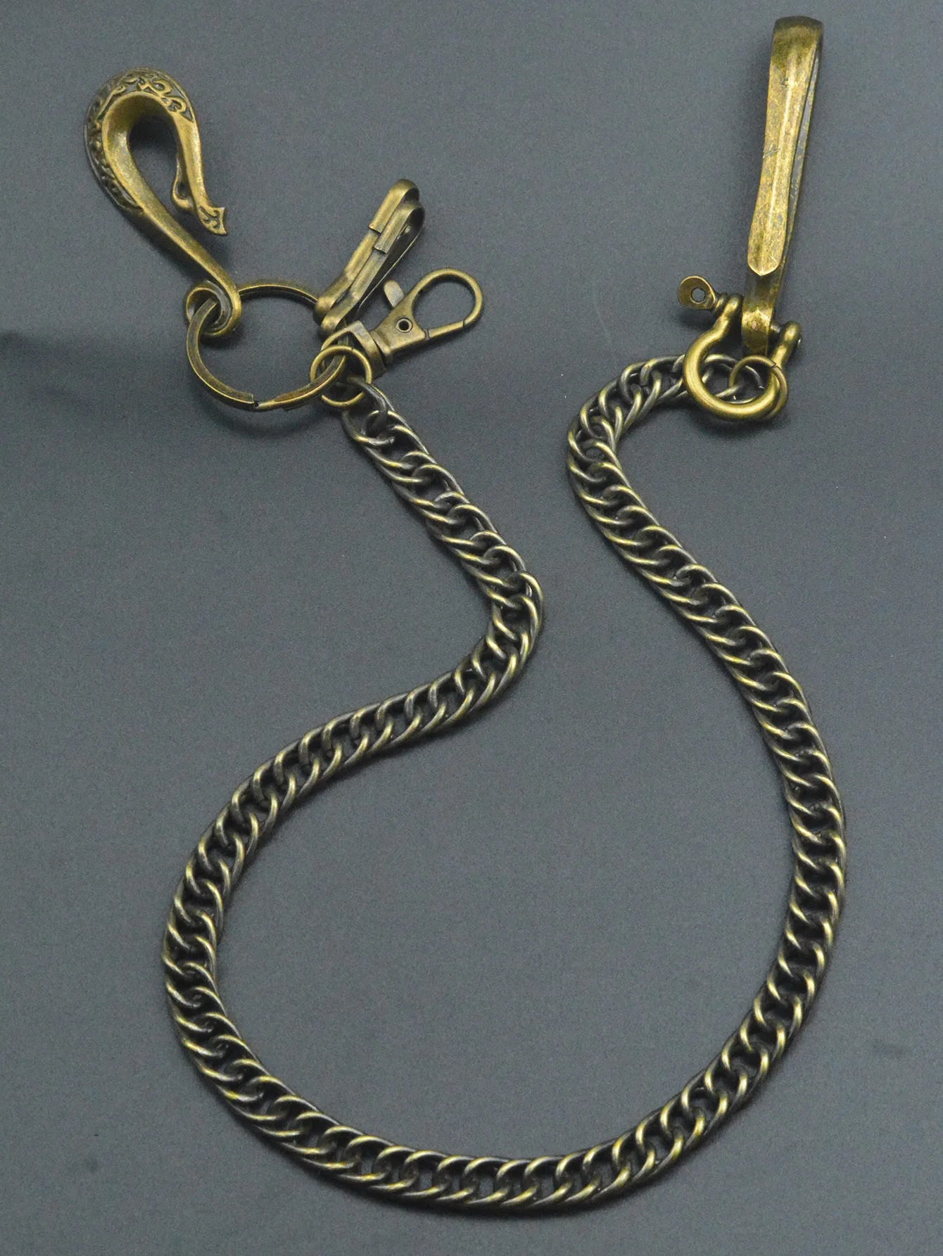 24 inches Hip pop bronze Punk Trousers Jeans biker Wallet curl Chain men Keychain phoenix belt U hook Buckle Clips EDC Gift 250530