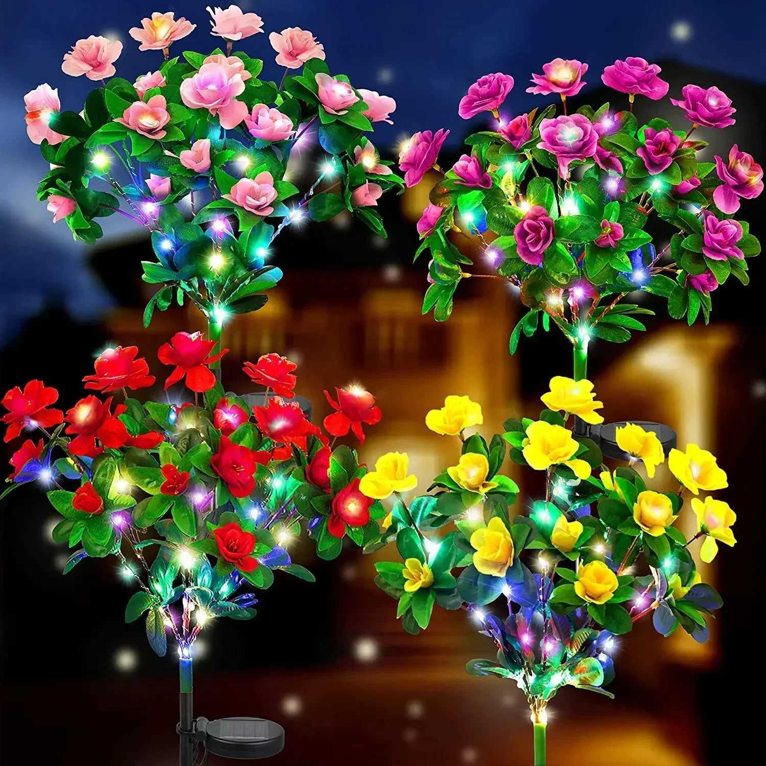 LED Solar Light Waterproof Azalea Solar Flowers Lamp Outdoor Decorative for Garden Yard Lawn Path Lighting Holiday Wedding Decor W250607