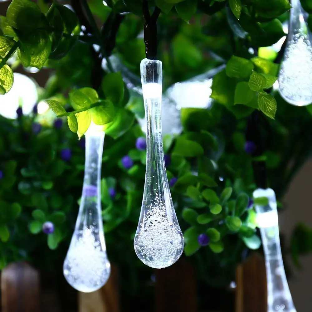 6M 30LED Solar Droplet Bulb String Lights Outdoor Waterproof Christmas Garland Garden Light Lawn Courtyard Solar Lamp Decoration W250607
