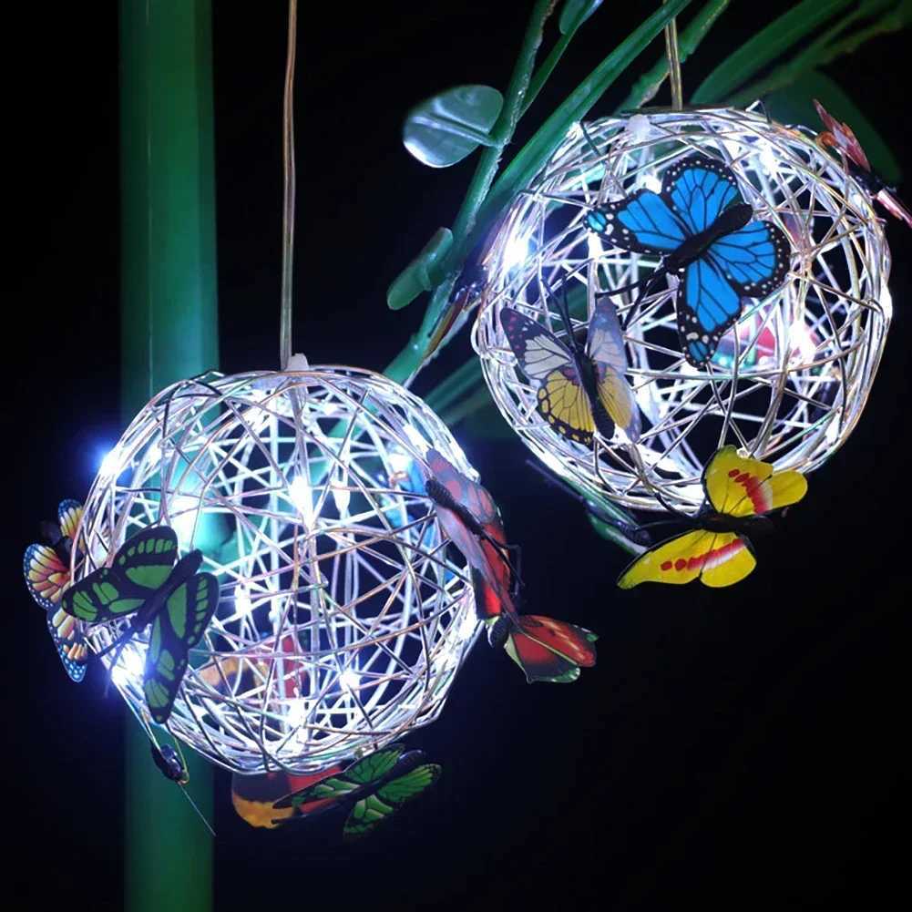 Outdoor Solar Ball Light with Butterfly LIght Decorative Hanging Lamp LED Waterproof Garden Hanging Light Yard Decoration NightXJ250606