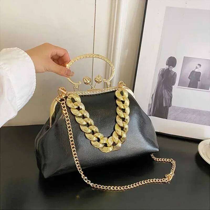 2024 Women Gold Green Chain Messenger PU Leather Shoulder Bags Shell Clip Designer Handbag And Purse Wedding Clutch