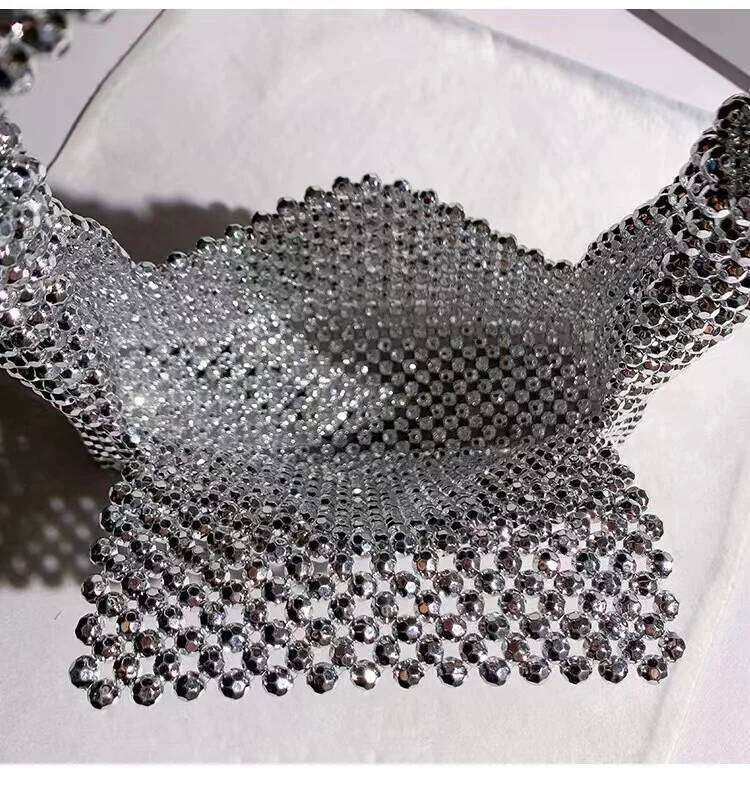 Glitter Shiny Acrylic Beads Beading Woven Handmade Evening Women's Handbag Wedding Party Clutch Purse Shoulder Underarm Bag