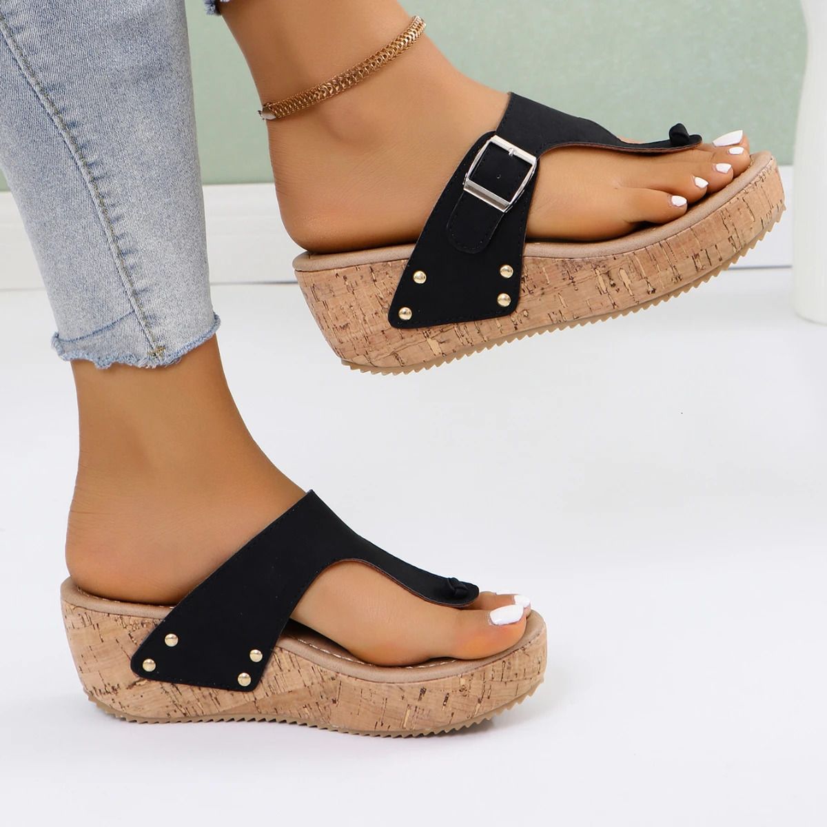 Women Sandals Platform Clip Toe Slippers Flip Flops Summer Wedges Fashion High Heels Shoes for Women Trend Outdoor Sandals 250605