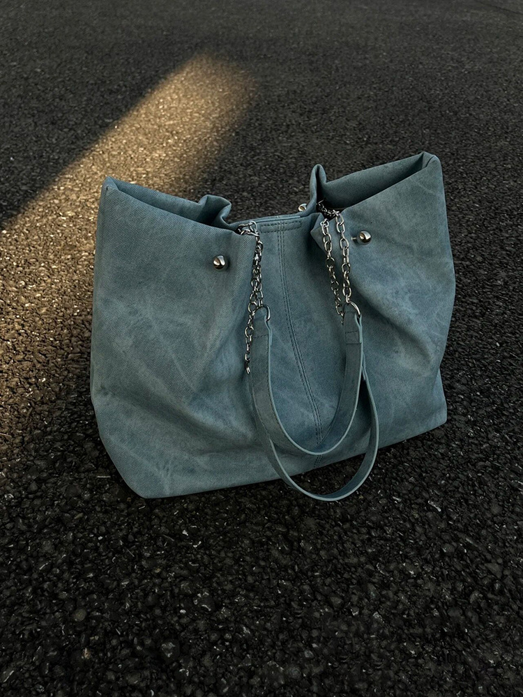 designer 2025 New Niche Design Student Large Capacity Tote Bag for Women High-end Denim Pattern Chain Shoulder Handbag