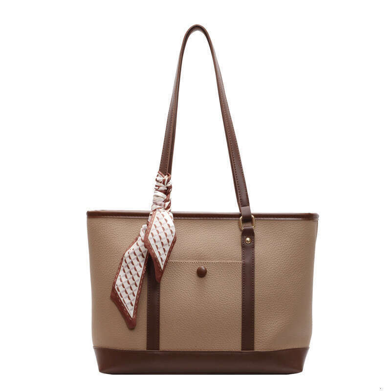 2025 New Niche Design for Women Color Block Stitching College Student Class Shoulder Versatile Commuter Tote Bag