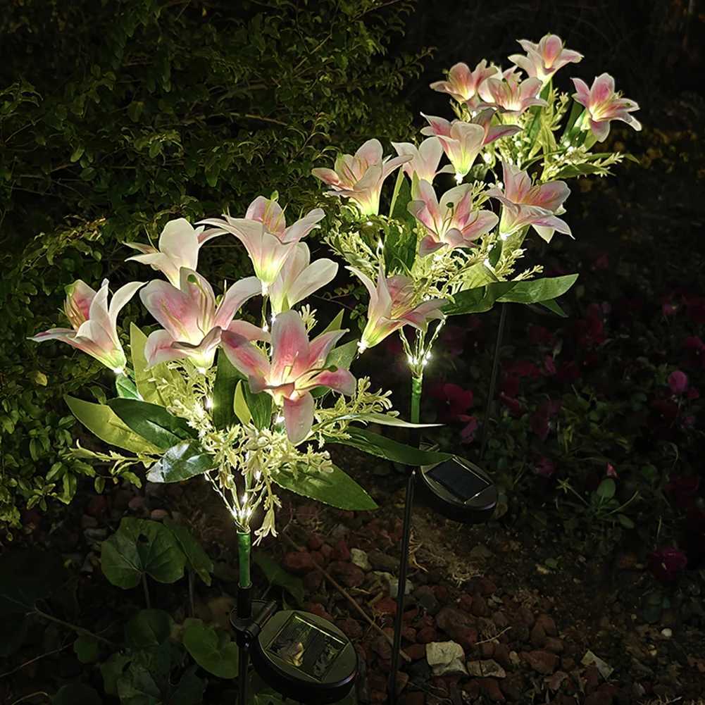 Lily Flower Lawn Lamp Garden Lantern For Yard Patio Street Patio Ambience Decoration Artificial Flowers LED Solar Flower Light XJ250606