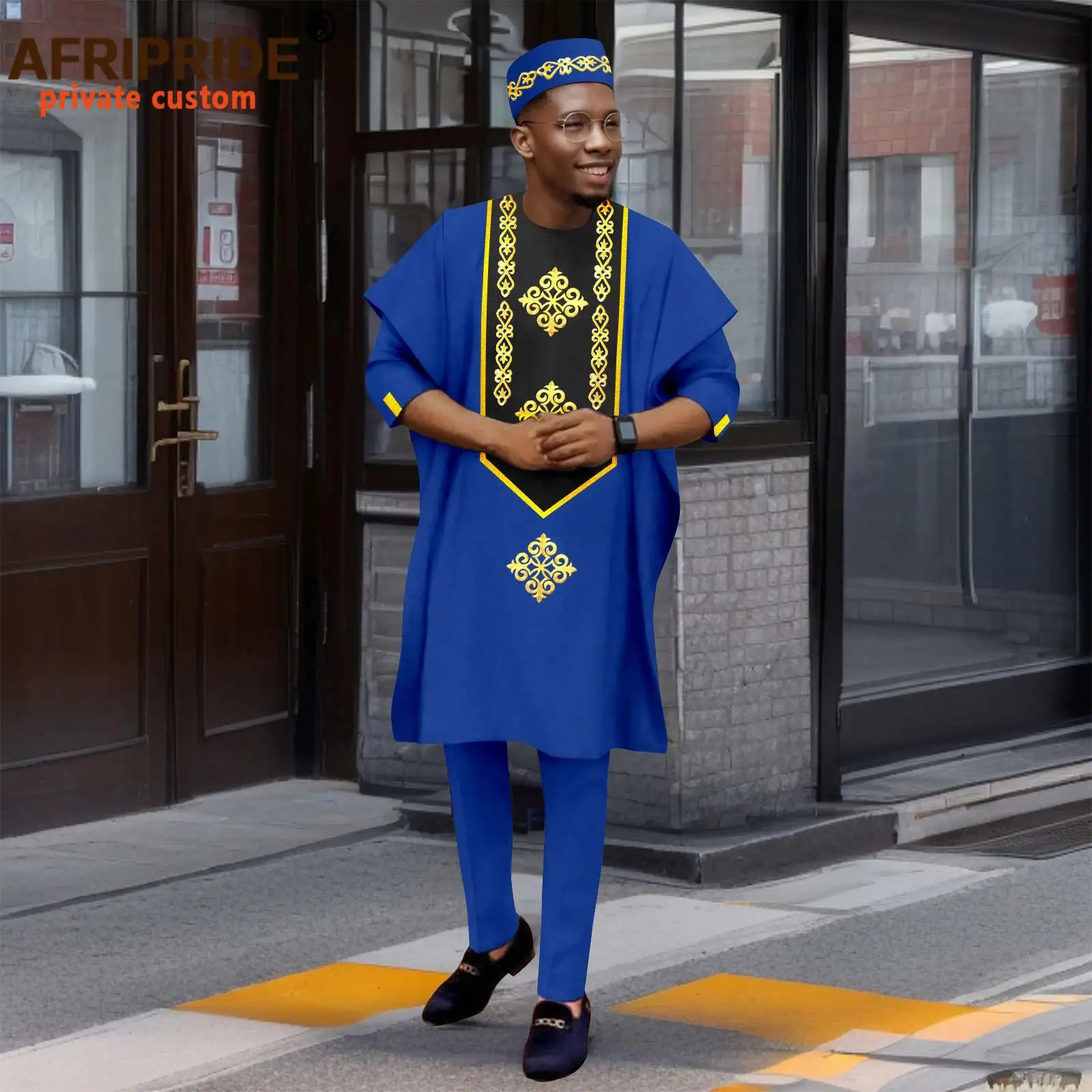 African Traditional Clothing for Men Embroidery Agbada Robe Short Sleeve Shirts Pants Hats 4 Piece Set Dashiki Kaftan2516002 250603