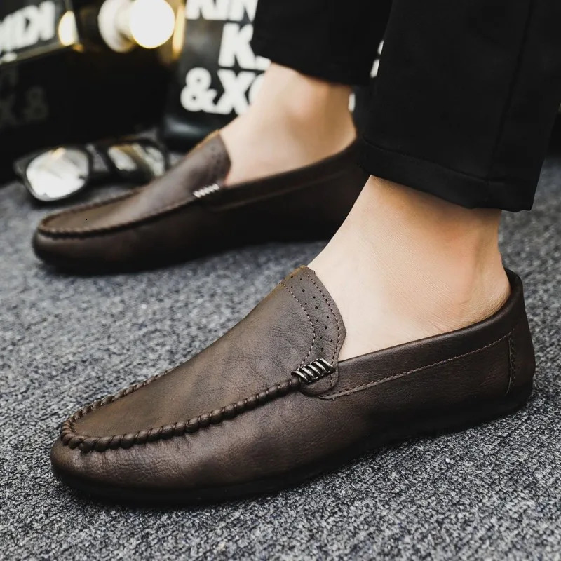 Soft Flat Leather Shoes for Men Round Toe Moccasin Black Loafers Man Casual Shoe Fashion Footwear Offer Legitimate 250605