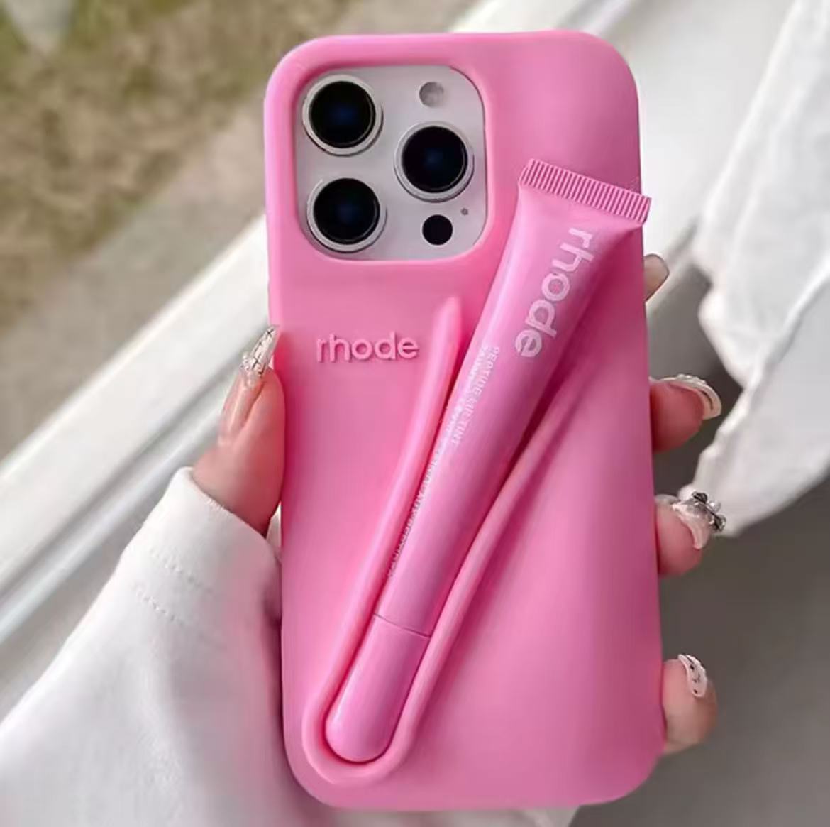 Rhode INS Hot Color Lipstick Silicone DIY Phone Case For iPhone 16 15 14 13 12 11 Pro Max Plus With Box Lip Gloss Holder Cover