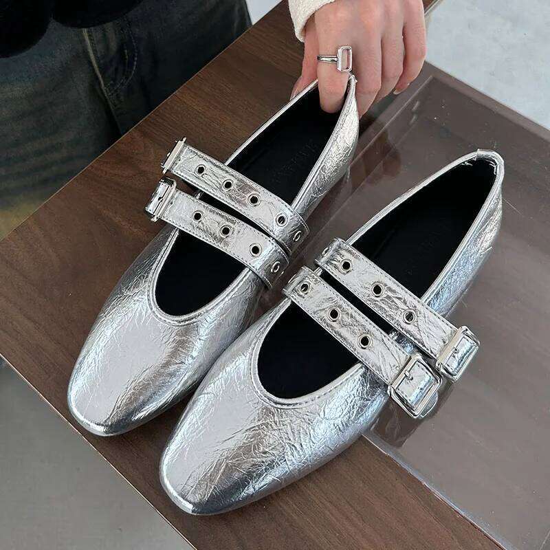 Female Footwear Round Toe Women Mary Janes Shallow Fashion Buckle Strap Ladies Ballet Flats Shoes