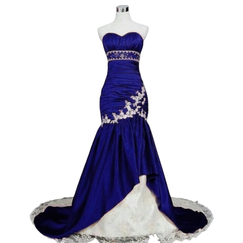 Elegant Royal Blue Mermaid Evening Dresses Empire Waist Lace Appliques Pleats Long Satin Prom Formal Wear 2025 Vintage Party Events Gown