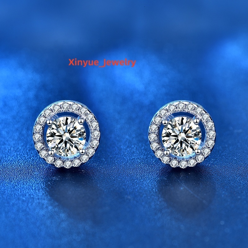 18K White Gold 0.5ct 5mm D-E-F Color Created Moissanite Stud Earring S925 Sterling Silver Push Back Jackets Elegant Earrings