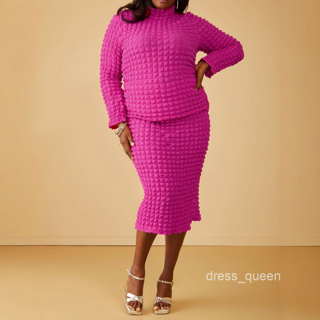 New Large Long Sleeve Round Neck Bubble Cloth Two Piece Set