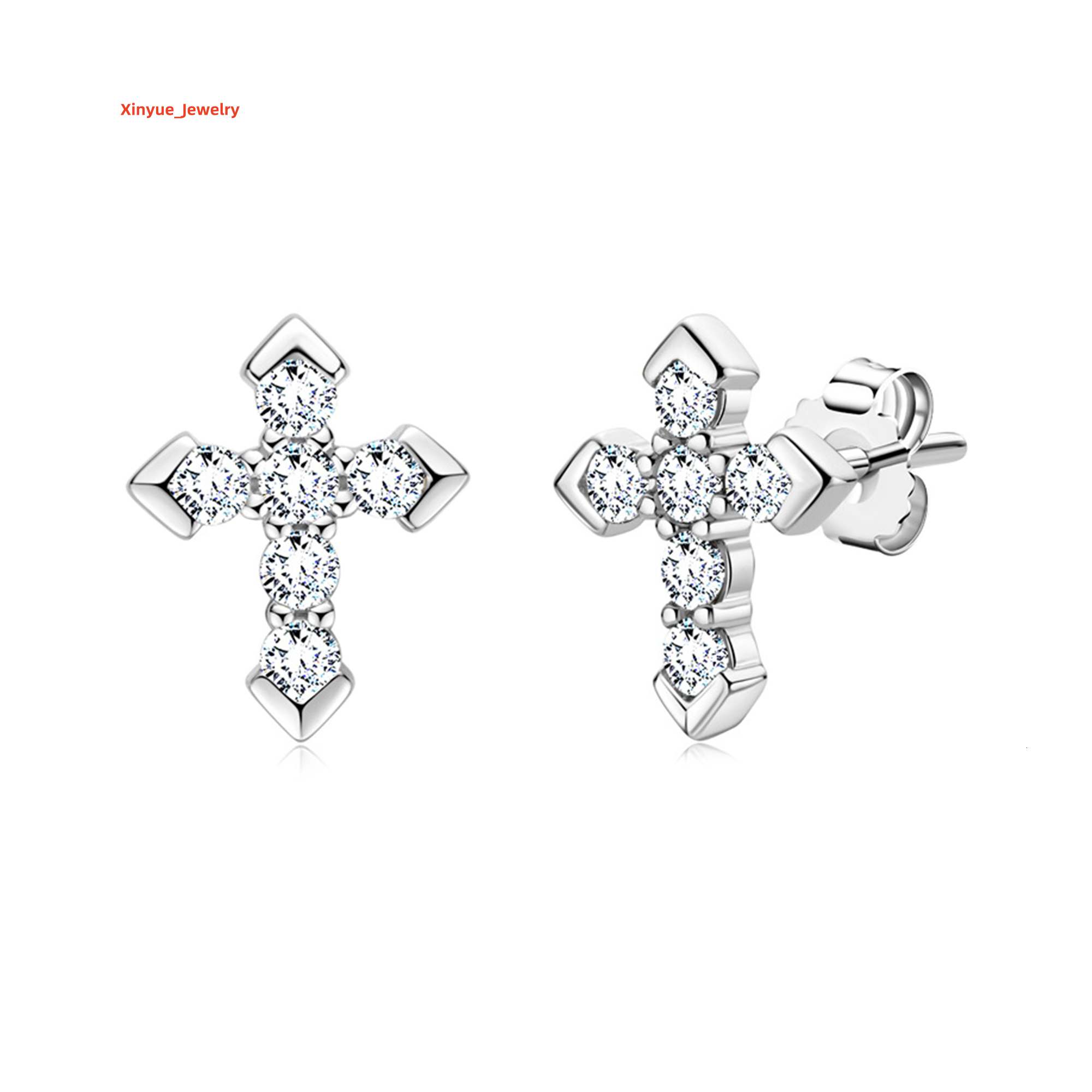 Simple 0.7ct Vvs Moissanite Stud Earrings 925 Sterling Silver Women Gift Mens Hiphop Moissanite Cross Earrings