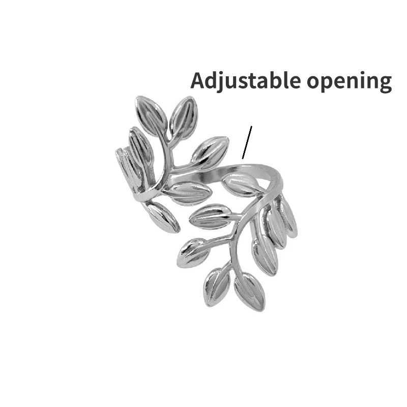1pcs Forest Leaf Adjustable Stainless Steel Ring W250606