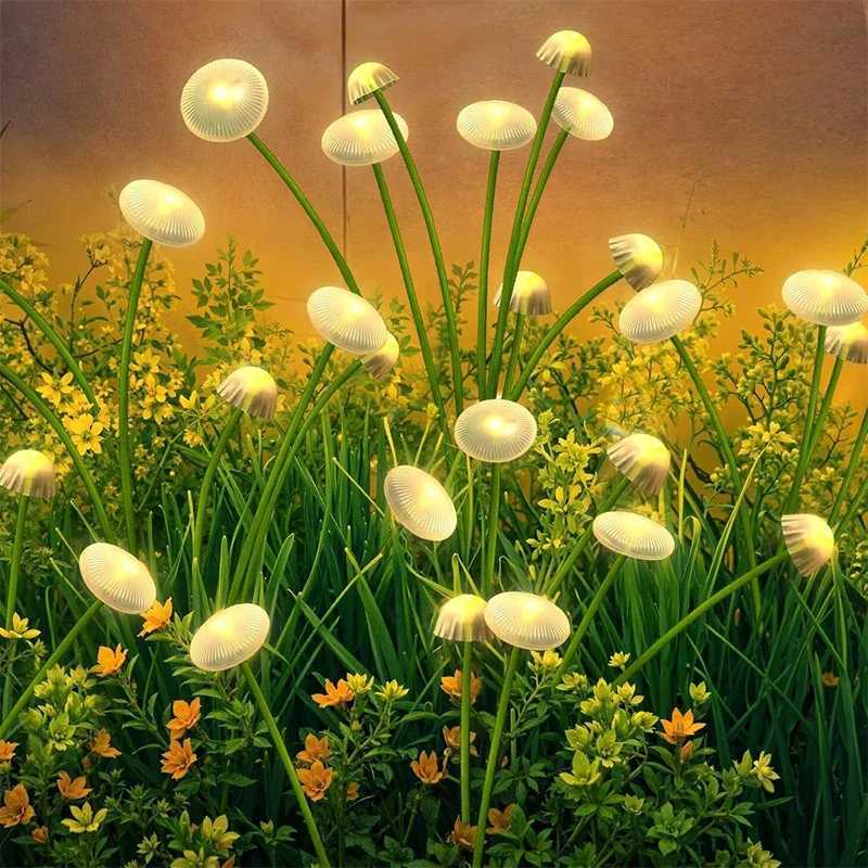 Solar LED Jellyfish Lights Garden Pathway Outdoor Decor Solar Power Mushroom Sway Light Waterproof 2 Modes for Yard Lawn Patio W250607