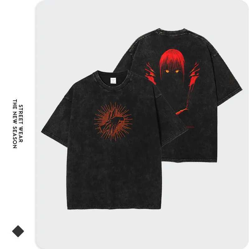 Anime C-Chainsaw M-Man T Shirts Oversized Vintage Washed Makima T-shirt Manga Harajuku Streetwear Tops Tees Man 00% Cotton W250607