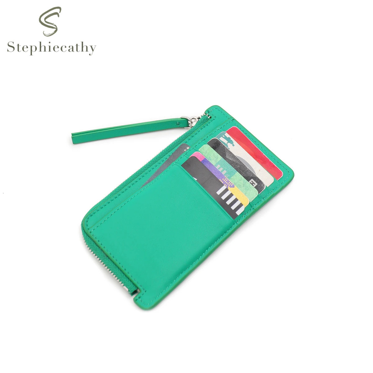 Fashionable Women Real Leather Slim Card Holder Geometric Patchwork Zipper Cards Coin Cash Portable Daily Coin Purse Mini Wallet 250605