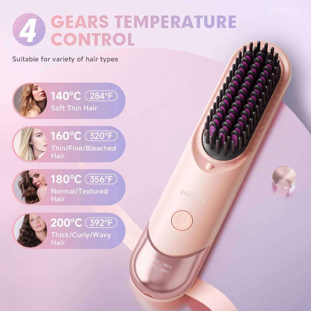 ENCHEN 2In1 Straightener Brush Professional Stuff 200 Million Negative Ions Electric Brushes Hair Tools H100