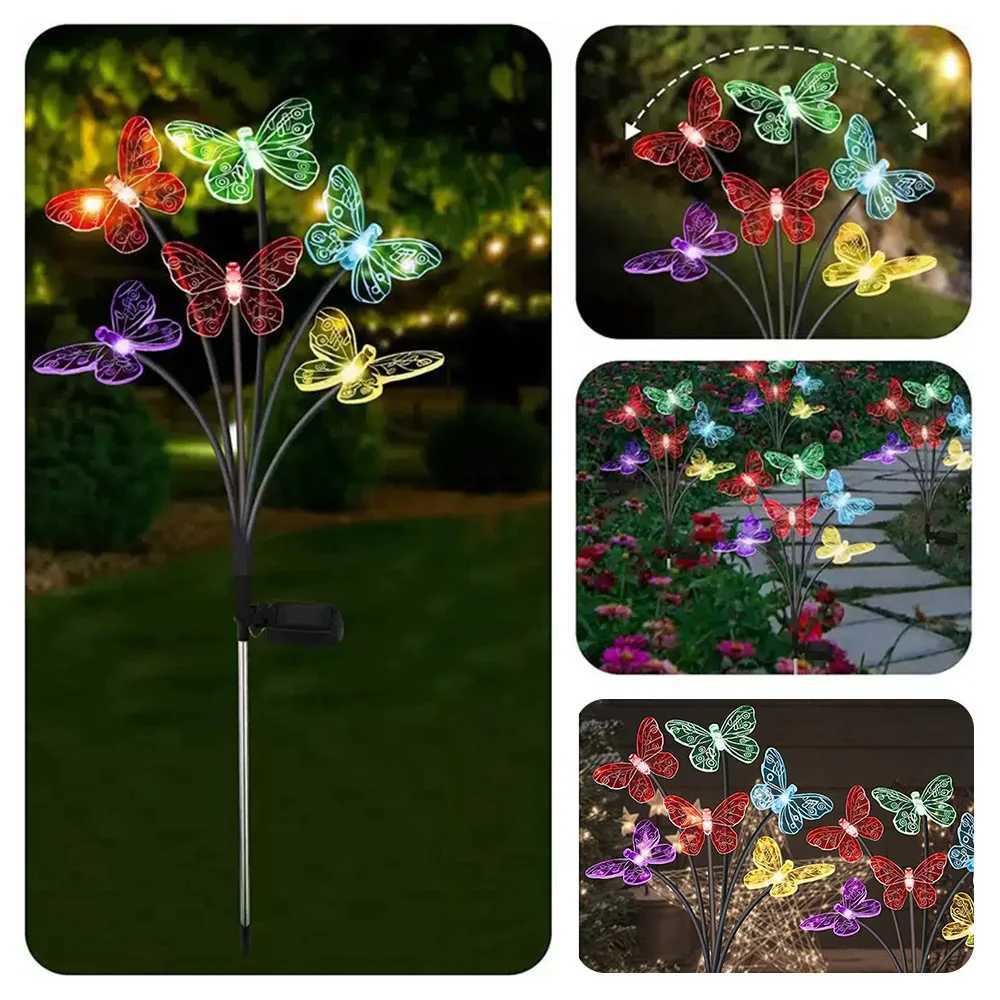 Solar LED Lights Outdoor Waterproof Garden Butterfly Sunlight LED Lamp Landscape Lawn Light Home Decor Lamp 6/8/10 Heads LightingXJ250606