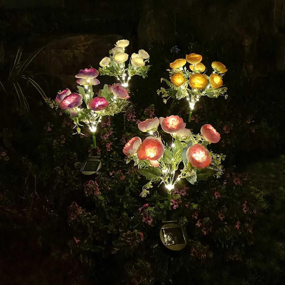 Simulated Outdoor Solar Camellia Smart Sense Garden Lights Yard Wedding Thanksgiving Decor Light Waterproof LED Lawn Light XJ250606