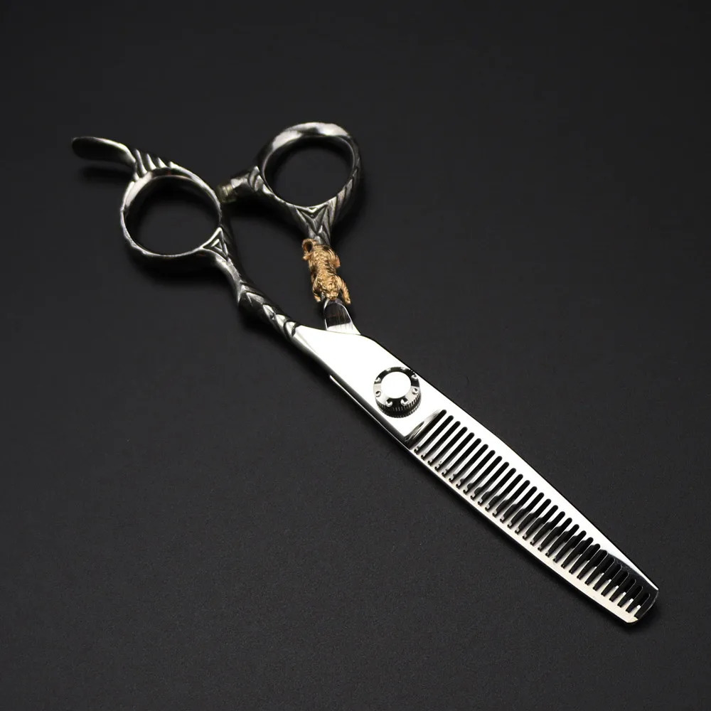 Customize Japan 440c 6 scissor Gold tiger cut hair scissors haircut thinning barber cutting shears hairdressing scissors 250604