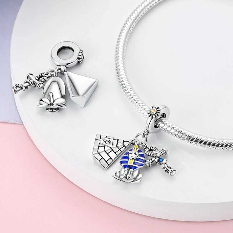 925 Silver Color Pharaoh Pyramid Spider Evil Eye Bastet Charms Beads Fit 925 Original Bracelets Fine DIY Party Jewelry XJ250607