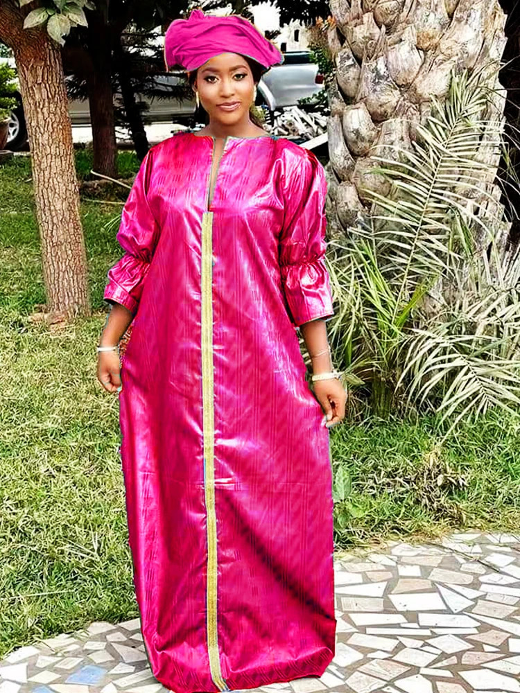 Latest Daily Party Original Bazin Riche Dresses For Nigeria Women Long Robe With Scarf Top Quality Long Dresses For Wedding 250603