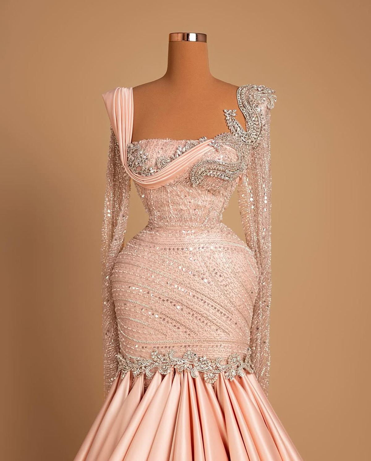 Graceful Crystal Evening Dresses Sequins Prom Dress Rhinestone Beading Long Sleeves Pearls Mermaid Party Gowns Vestidos De Noche Plus Size