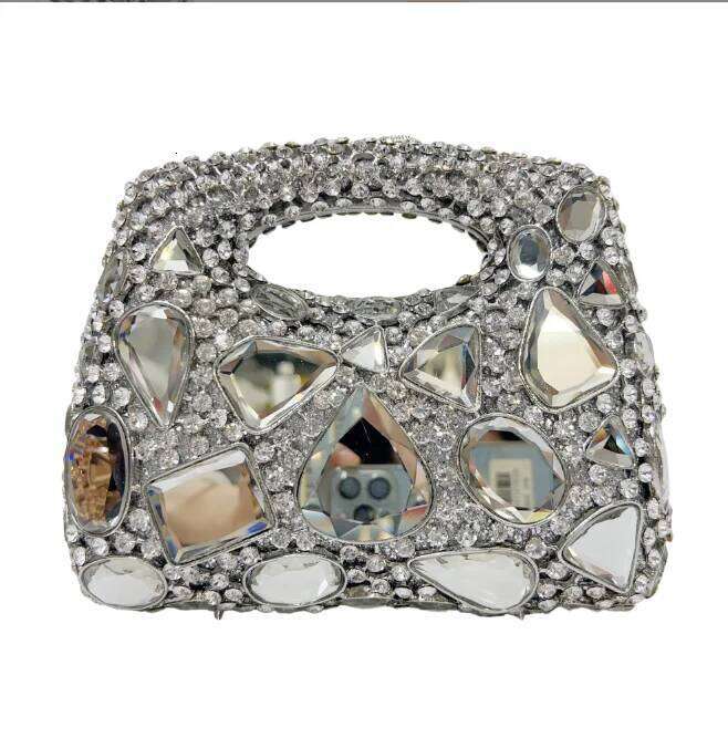 Women Sier Blue Crystals Clutch Purse Stones Minaudiere Rhinestones Evening Bags Bridal Dia Handbags Wedding Dinner Purses