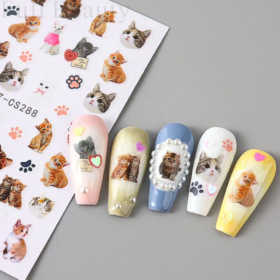 3D Stickers for Nail Cute Cat Slider Holographic Cats Paw n SelfAdhesive Decal Manicure Art Supplies And Decoration PPSTZ 250605