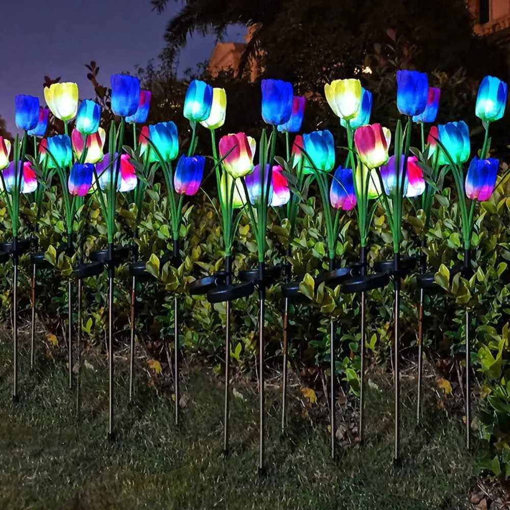Stainless Steel Solar LED Light Waterproof Modern Tulip Rose Flower Lamp Simulated Creative Landscape Light Yard W250607