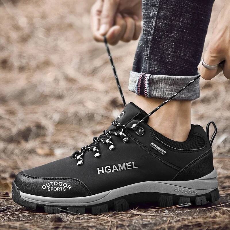 Ddmyoutdoor Black Leather Boots Sports Flat Outdoor Comfortable Sneakers Men Winter Shoes Water Proof Hiking Man Footwear Outdoor Shoes