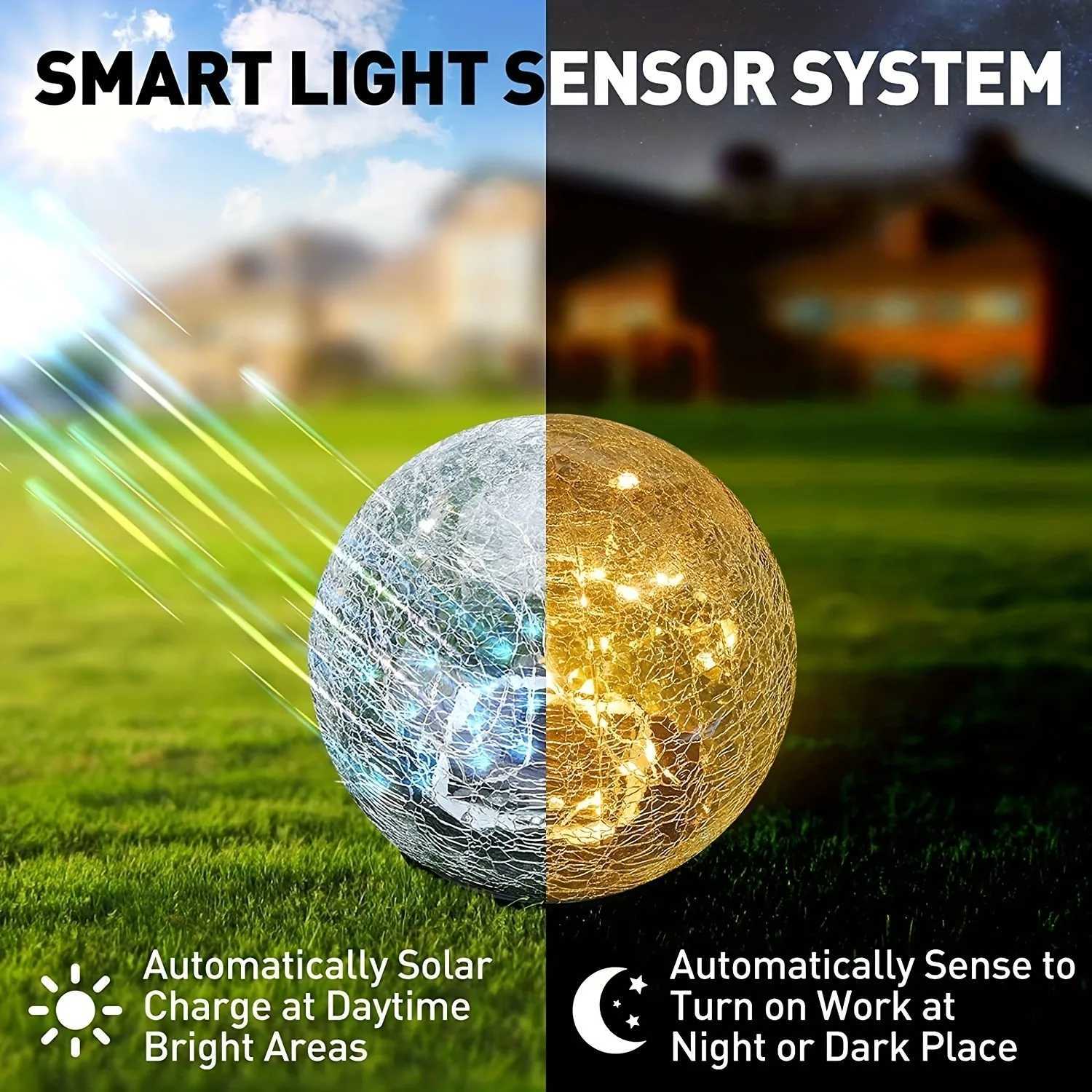 1pc Garden Solar Lights Cracked Glass Ball Waterproof Warm White LED For Outdoor Decor Decorations Pathway Patio Yard LawnXJ250606